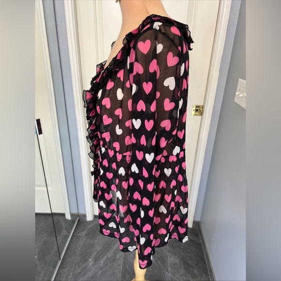 Inc Heart Print‎ Ruffle Front Semi Sheer Blouse Whimsigoth Lovecore - Picture 5 of 7